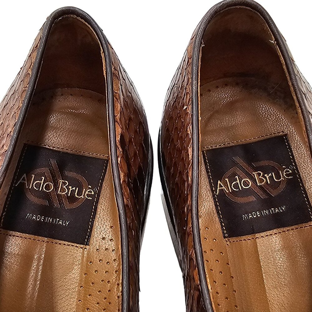 Exotic Python Snake skin Aldo Brue Italy Mens size 8.5 Brown Loafers Dress Shoes - Picture 8 of 13